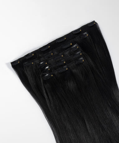 Vegan Clip-ins Straight / Medium Volume / 5 pieces 1.0 Black 50 cm