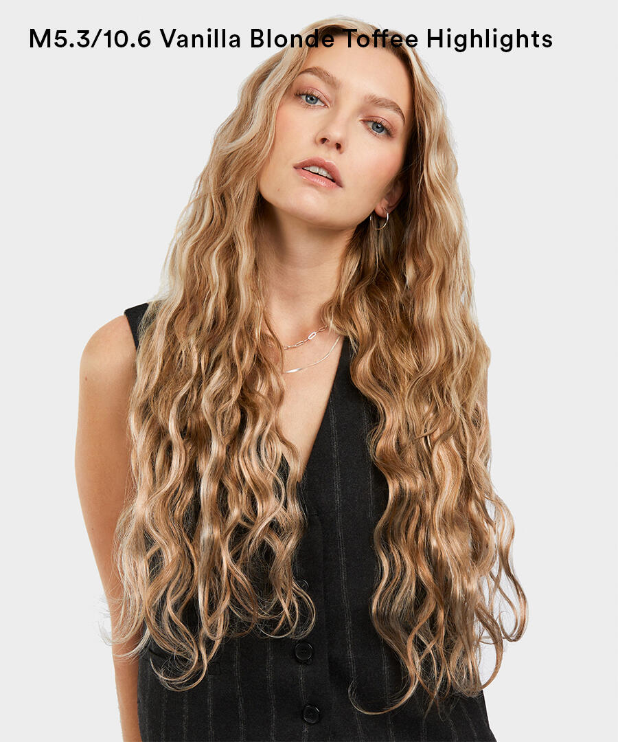 Classic Clip-ins Beach Wave / Medium Volume / 7 pieces M5.3/10.6 Vanilla Blonde Toffee Highlights 60 cm