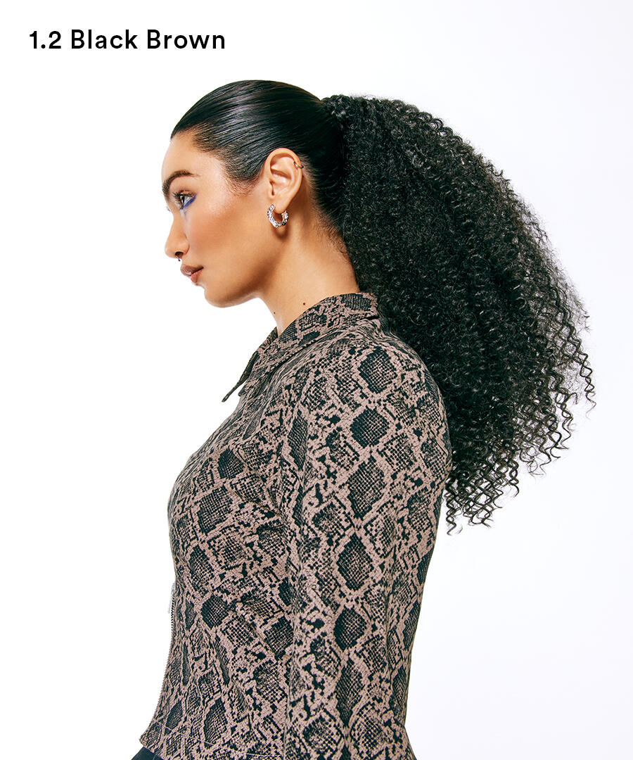 Vegan Ponytail Spiral Curls / Clip-in / Medium Volume 1.2 Black Brown 70 cm