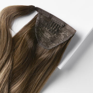 Clip-in Ponytail Ponytail made of real hair B2.3/5.0 Hazelnut Caramel Balayage 60 cm